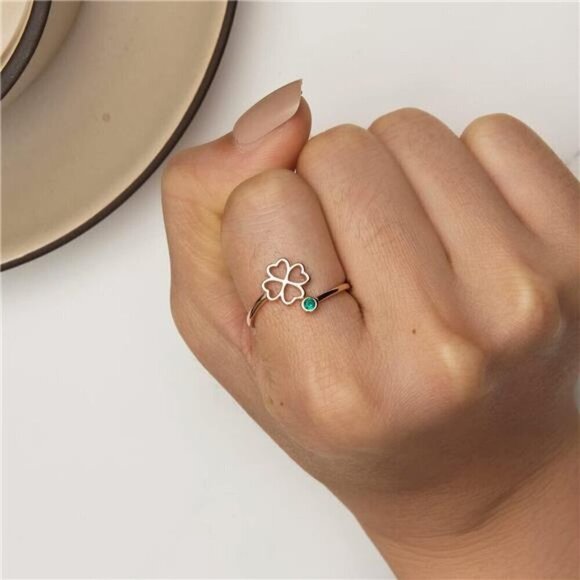 Clover Ring Adjustable Rose Gold 925 Sterling Jewelry Comes with Good Luck - Picture 3 of 13